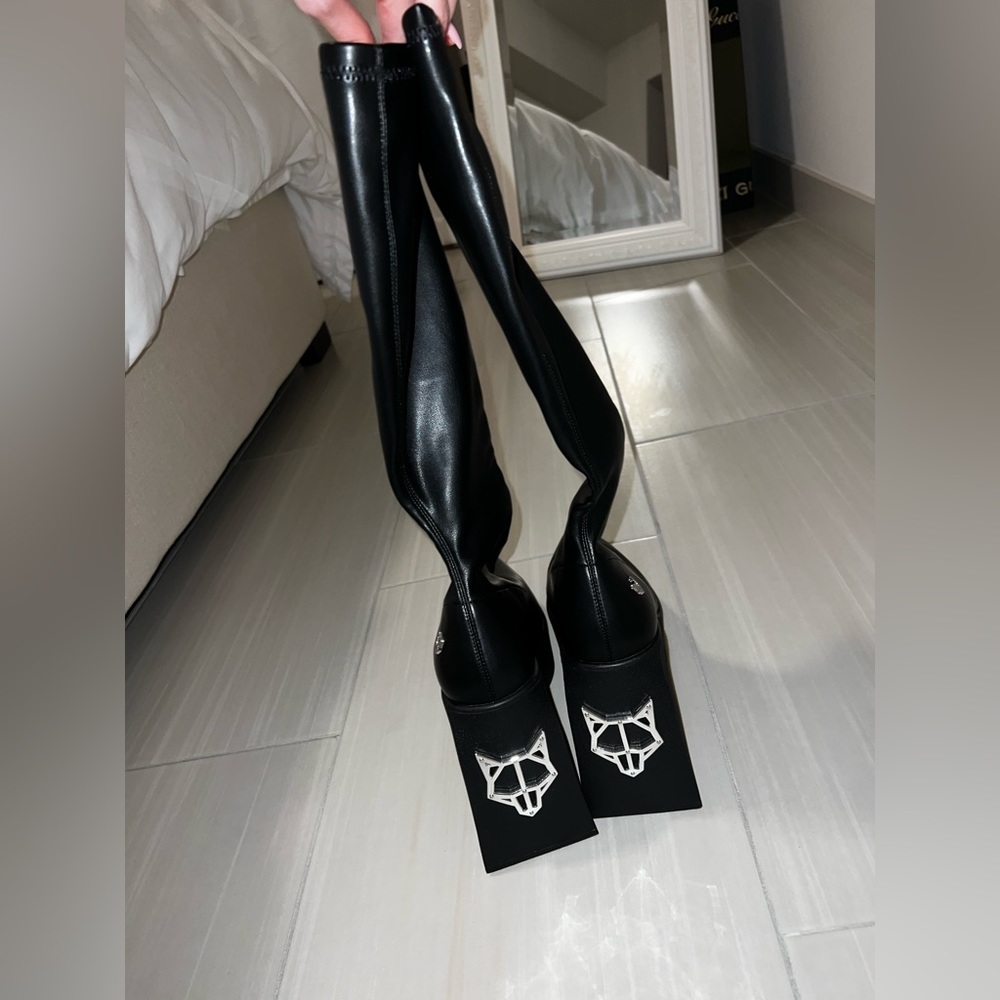 Naked Wolfe Skin Tight Black Knee High Boots